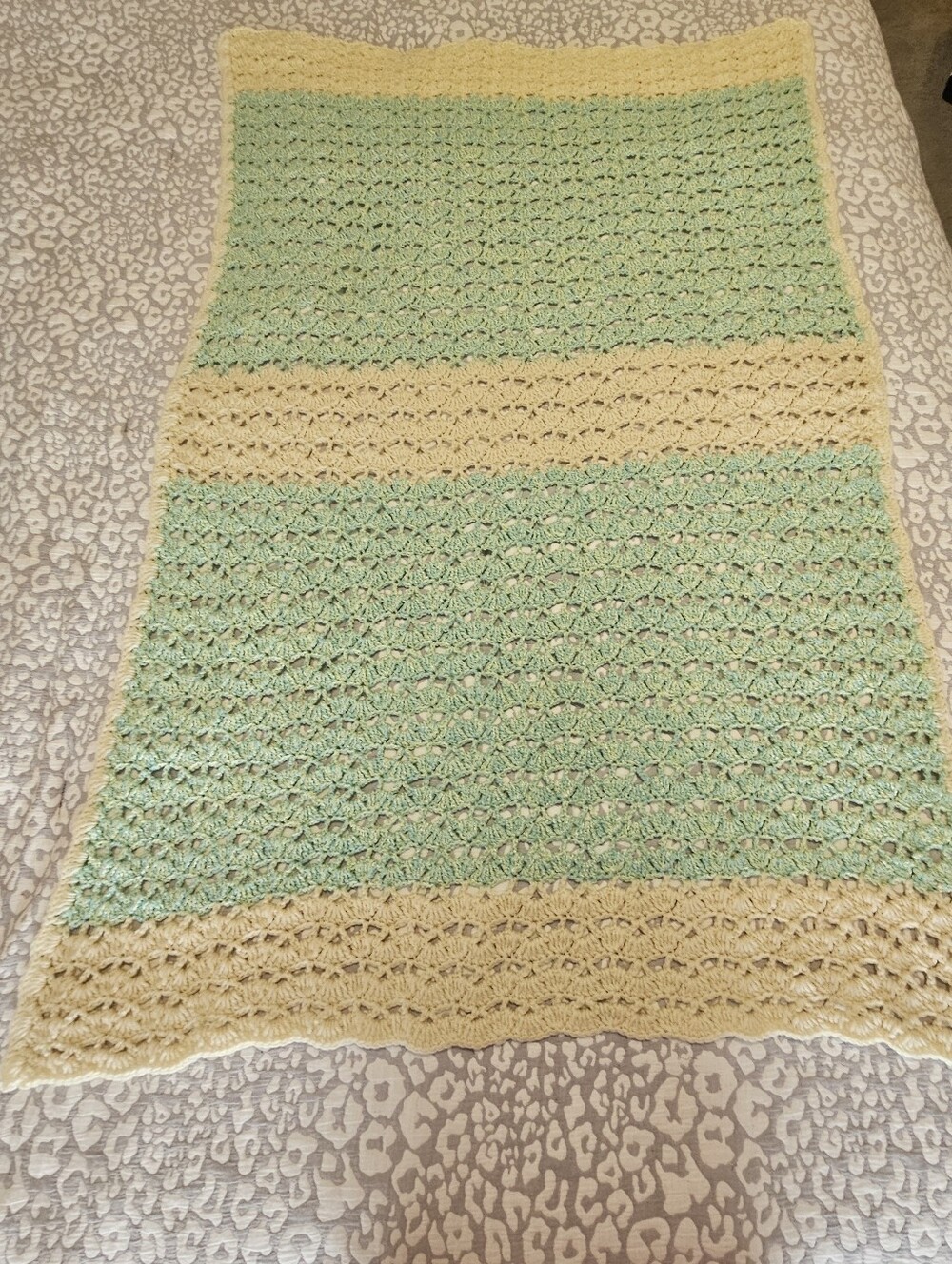 Handmade Cream and Mint Green Crochet Babt Blanket